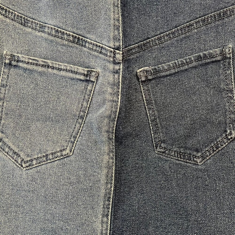 Two Tone Denim Mini Skirt Zipper Front Raw Hem - Size 00 - Picture 6 of 7